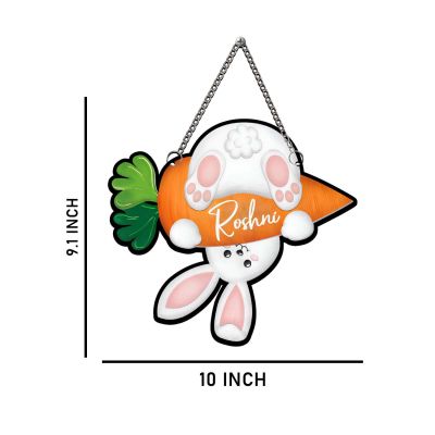 Personalized Bunny With Carrot Wall Hanging  Kids Bedroom Wall Art | Birthday Gift For Kids  Cute Rabbit Wall Art Decor For Bedroom, Living Room